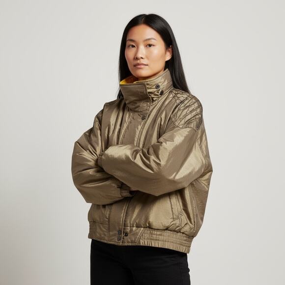 VINTAGE Obermeyer Ski Jacket Metallic Gold Shimmer Maximalist Snow Bunny Size 12 - Picture 1 of 10